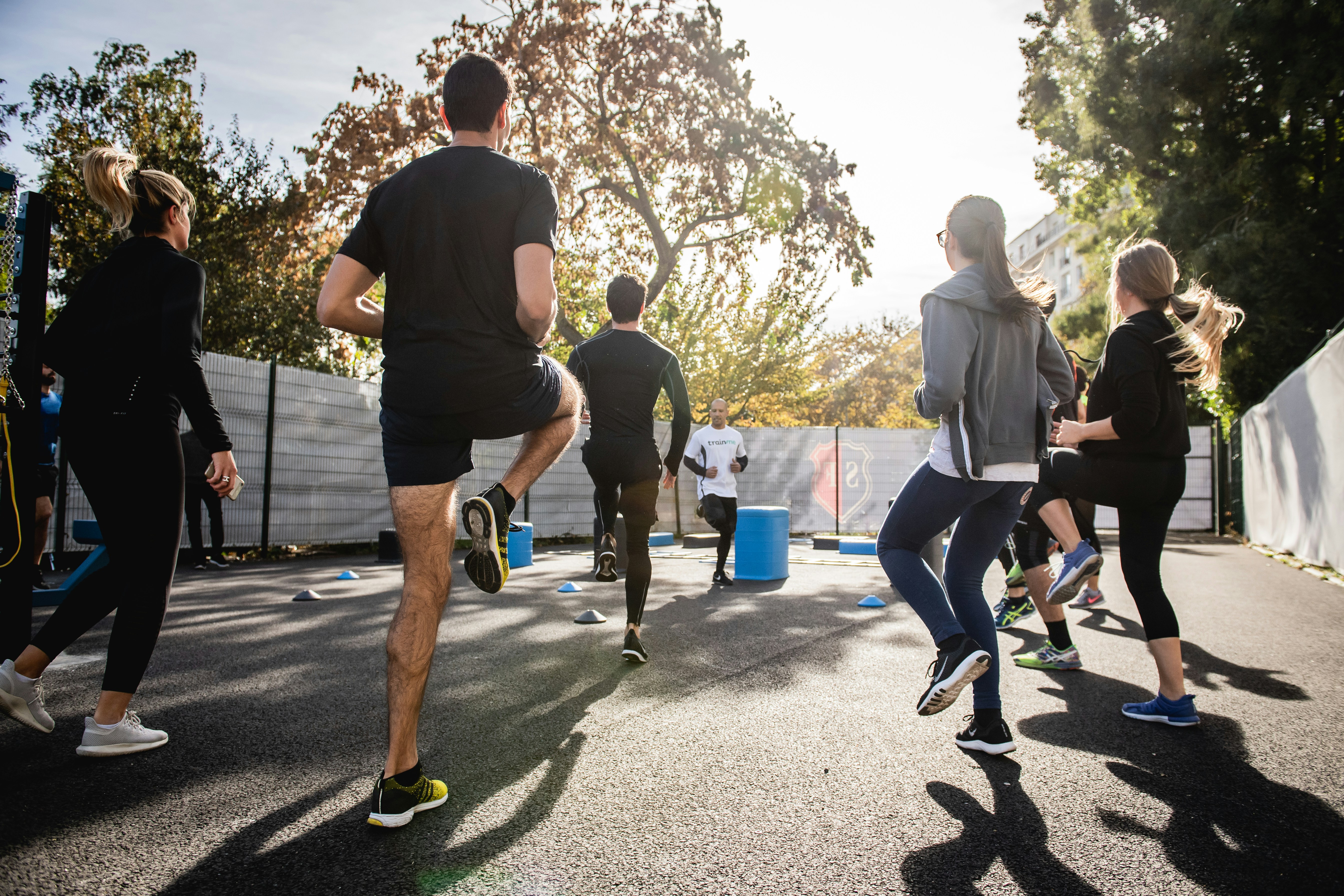Group of people exercising outdoors